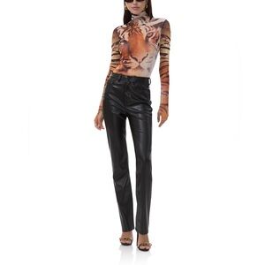 AFRM Black Straight-Leg Faux Leather Pants